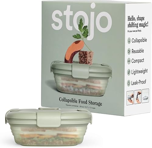 Miniatura 14 de STOJO Caja de sándwiches plegable – 24 onzas, recipiente reutilizable de almacenamiento de alimentos, cuenco de silicona para alimentos Aguamarina
