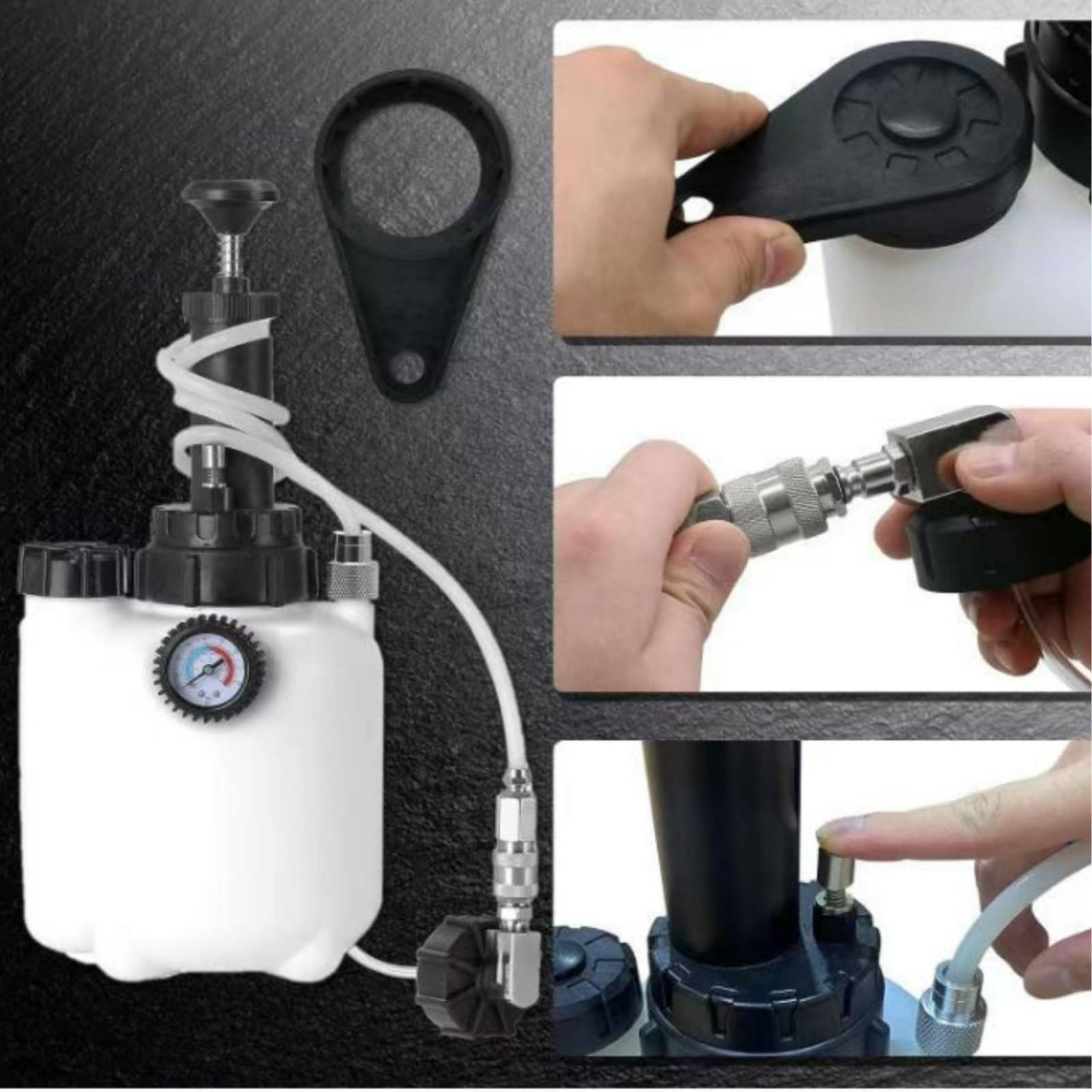Máquina de Purga de Frenos Adaptadores Incluidos Cambiador Líquido Frenos Diseño Semitransparente Automoción para Mecánicos, Taller, Bomba De Vacío De 3L Con Adaptador De Codo