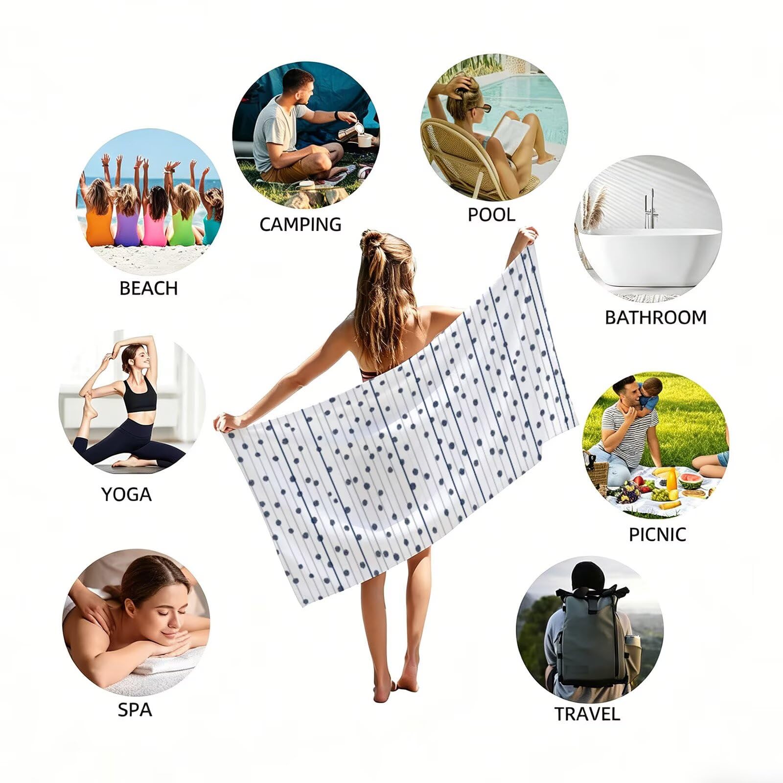 Grande asciugamano da spiaggia in microfibra, leggero, ad asciugatura rapida, senza sabbia, morbido e compatto, per yoga, campeggio, palestra, viaggi, nuoto, 180 x 90 cm, ideale per adulti