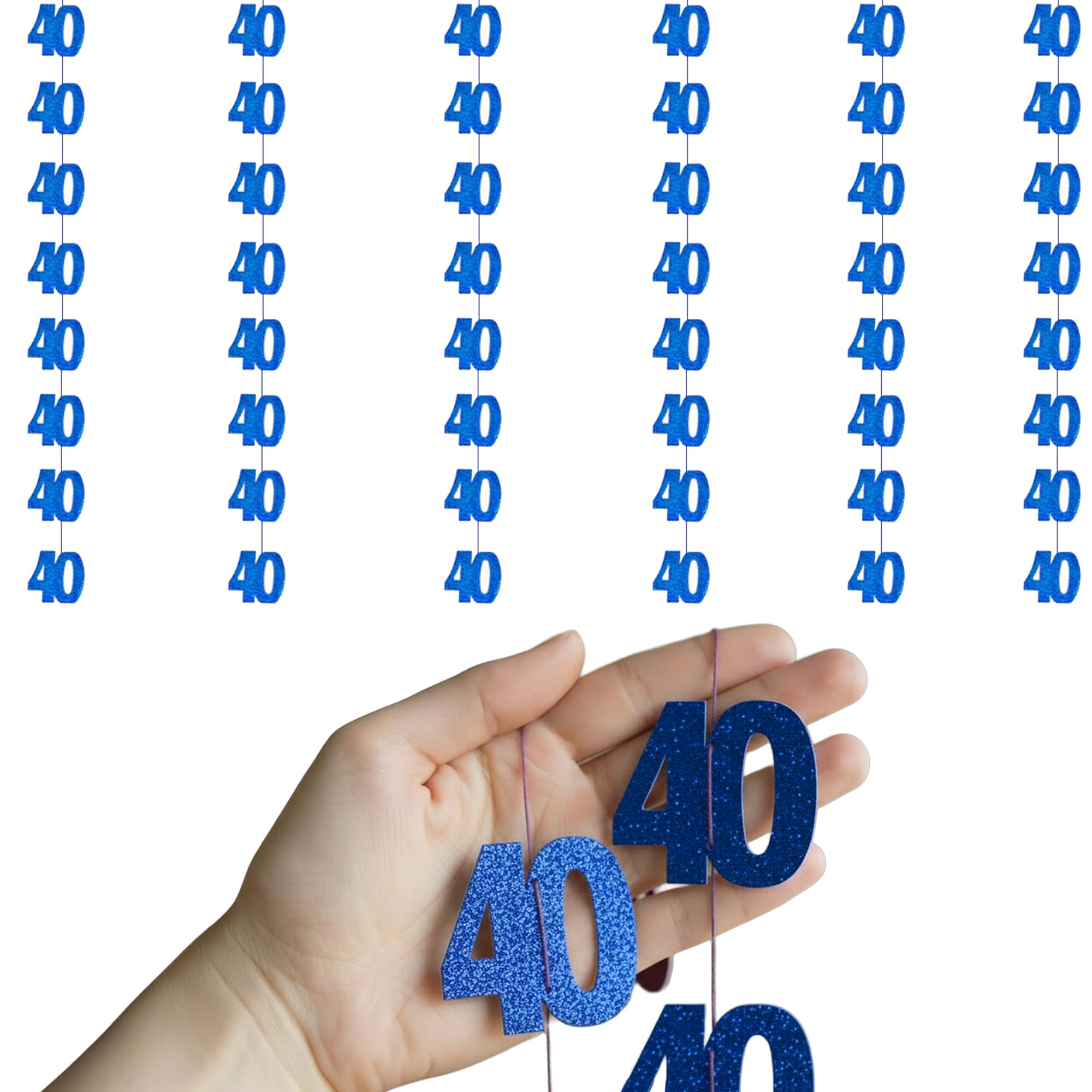 Shatchi 40th Glitz Blue Anniversary Birthday Metallic Hanging String Decorations, Shiny Foil Banner for Party Doors and Walls, Pack of 6