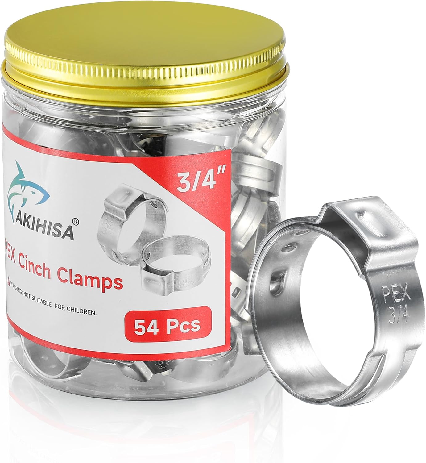AKIHISA 54Pcs 3/4 Inch PEX Crimp Rings, 304 Stainless Steel PEX Clamps PEX Fittings for Pex Tubing Pipes