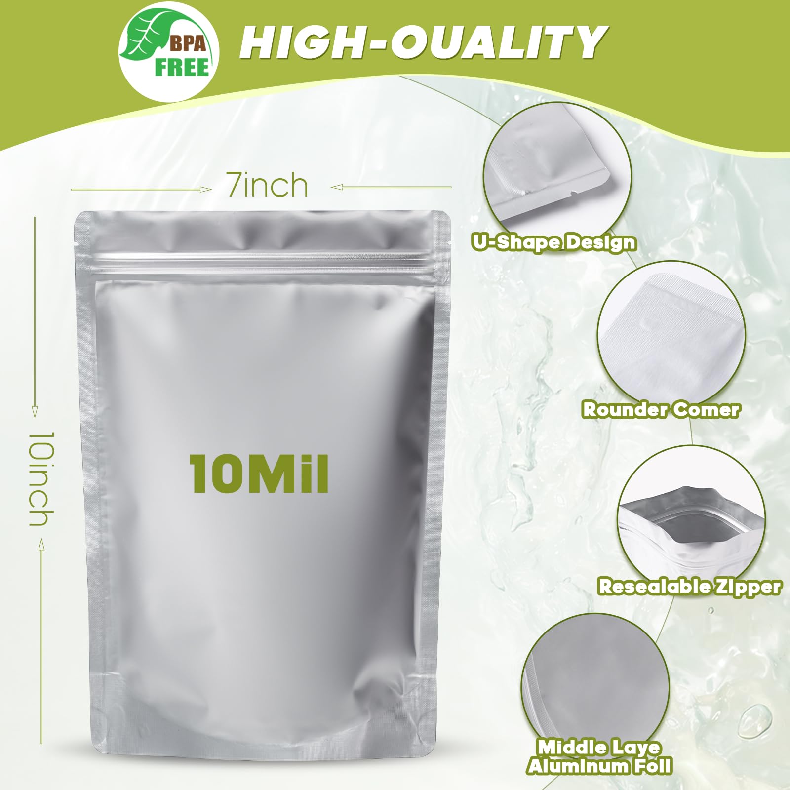 60 bolsas de Mylar de 1 cuarto de galón para almacenamiento de alimentos, Mindeeryy de 7 x 10 pulgadas con cremallera resellable para bolsas de almacenamiento grandes de Mylar, extragruesas de 10 mil