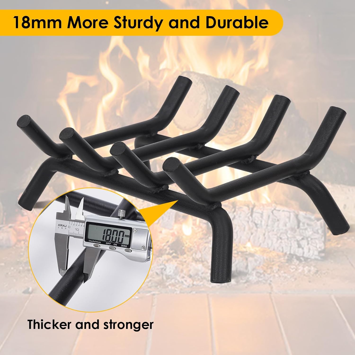Fireplace Grate 14inch Heavy Duty - Fireplace Log Holder | Fire Place Grate Cast Iron | Wood Stove Wrought Rack | Firewood Log Fire Pit Tray for Indoor & Outdoor Kindling Tool Camping