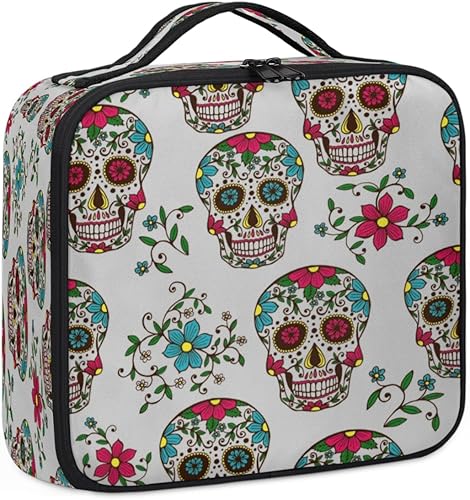 Miniatura 1 de Bolsa de maquillaje de viaje para mujer, grande, cuadrada, portátil, profesional, de tren de coqueta, estuche cosmético con asa, calavera de azúcar