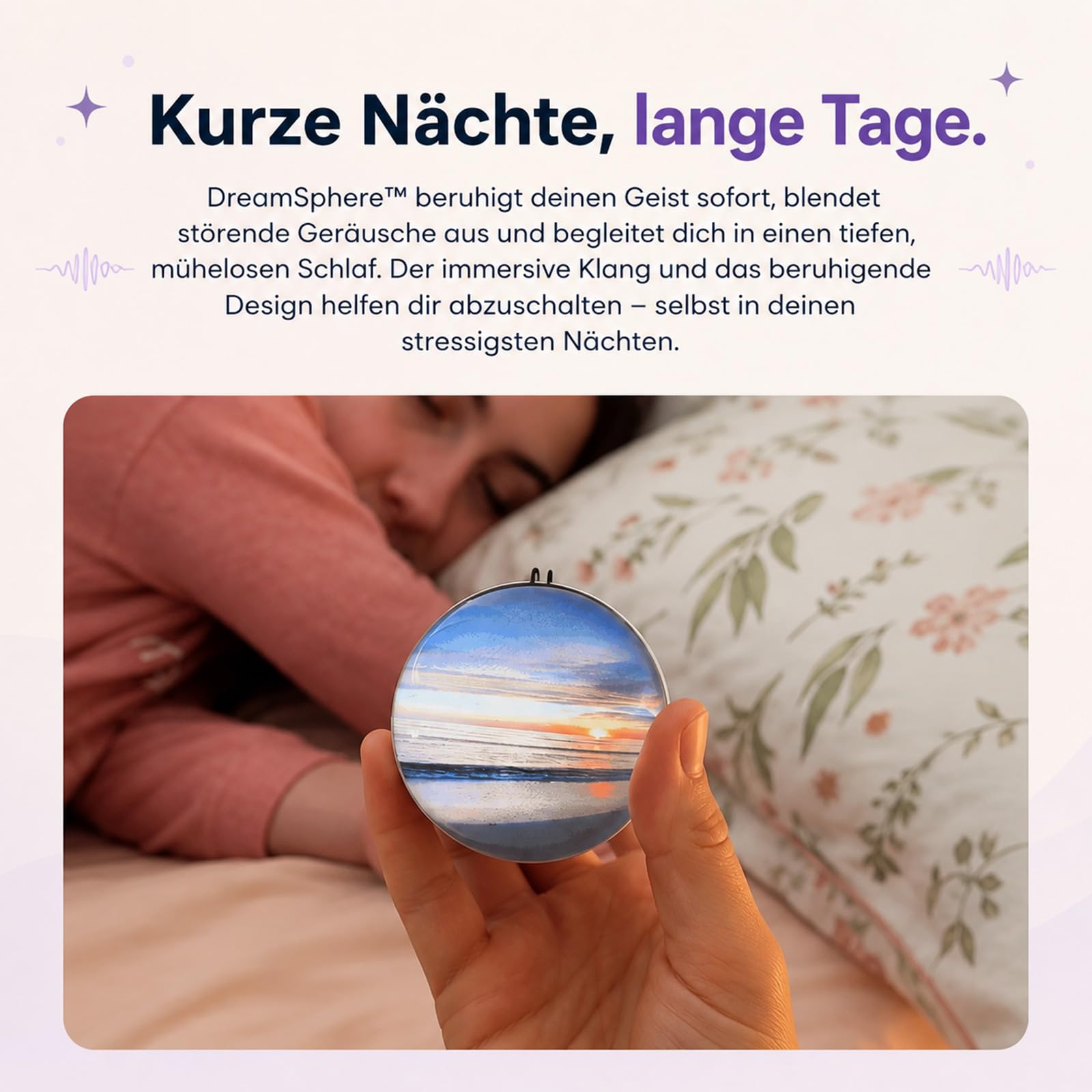 DreamSphere Kugel zum Einschlafen, 4K Einschlafhilfe mit beruhigenden Geräuschen, 8 vorinstallierte Umgebungen, tragbare Schlafkugel mit Display (Weiß)
