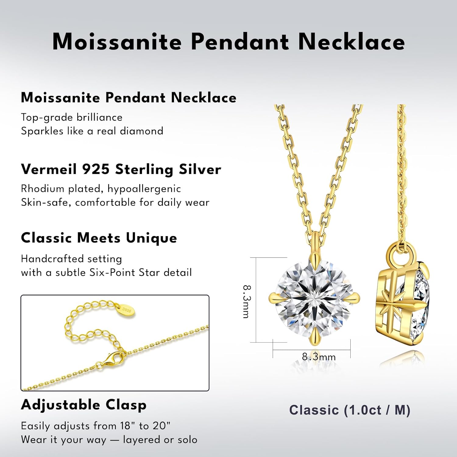 KRKC Moissanite Pendant Necklace for Women, 0.5CT/1CT/2CT/3CT/4CT Lab Created Diamond Solitaire Pendant, VVS1 Clarity D Color, Adjustable 14K White Gold Plated S925 Sterling Silver Chain, Jewelry Gift for Anniversary Valentines Christmas Day - Image 3