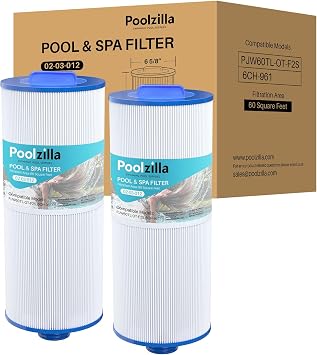 Poolzilla 2-Pack Replacement for Spa Filter PJW60TL-OT-F2S, Pleatco PJW60TL-OT-F2S, Unicel 6CH-961, Filbur FC-2715, J300, J400 - Filter Cartridge with Built-in Dispenser - 60 sq.ft