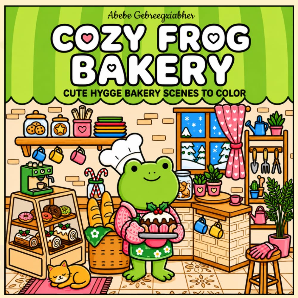 Cozy Frog Bakery: Cute Hygge Bakery Scenes to Color