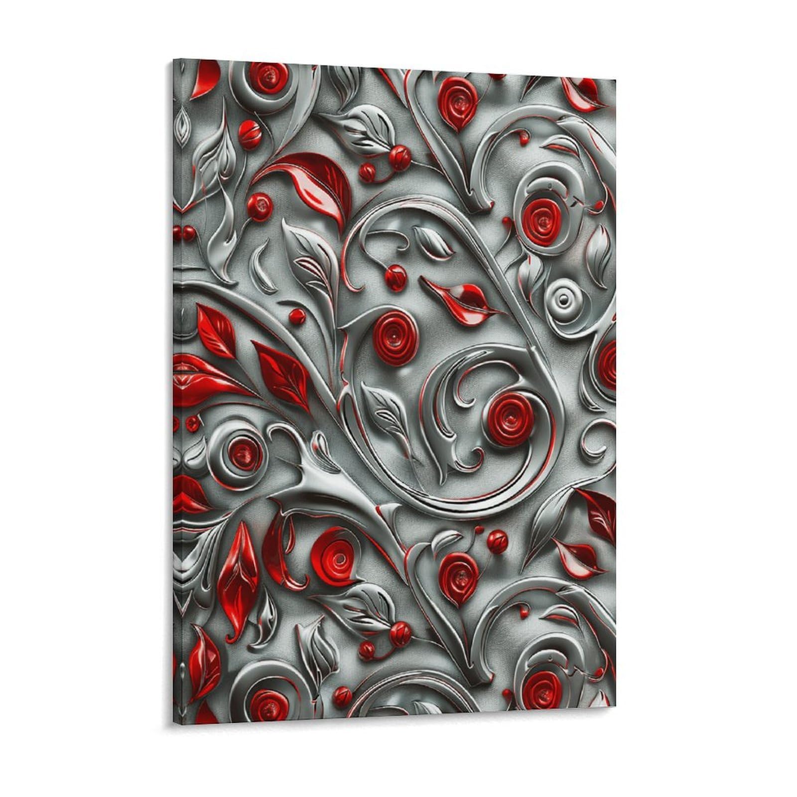 Red And Silver Pattern Canvas Wall Art for Bedroom 18x24inch Canvas Prints Artwork for Walls Modern Picture Artwork Painting for Living Room Aesthetic Wall Paintings for Bathroom Kitchen Offi