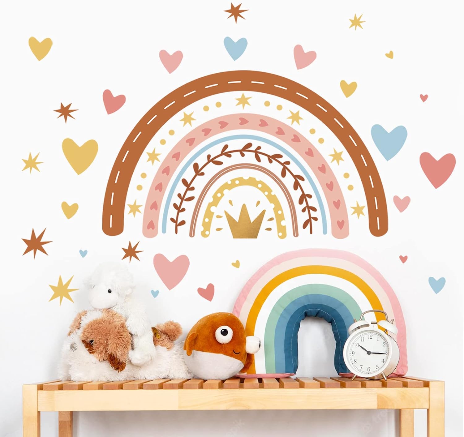 decalmile Rainbow Wall Decals Boho Watercolor Rainbow Heart Star Wall Stickers Baby Nursery Girls Bedroom Living Room Wall Decor - Image 4