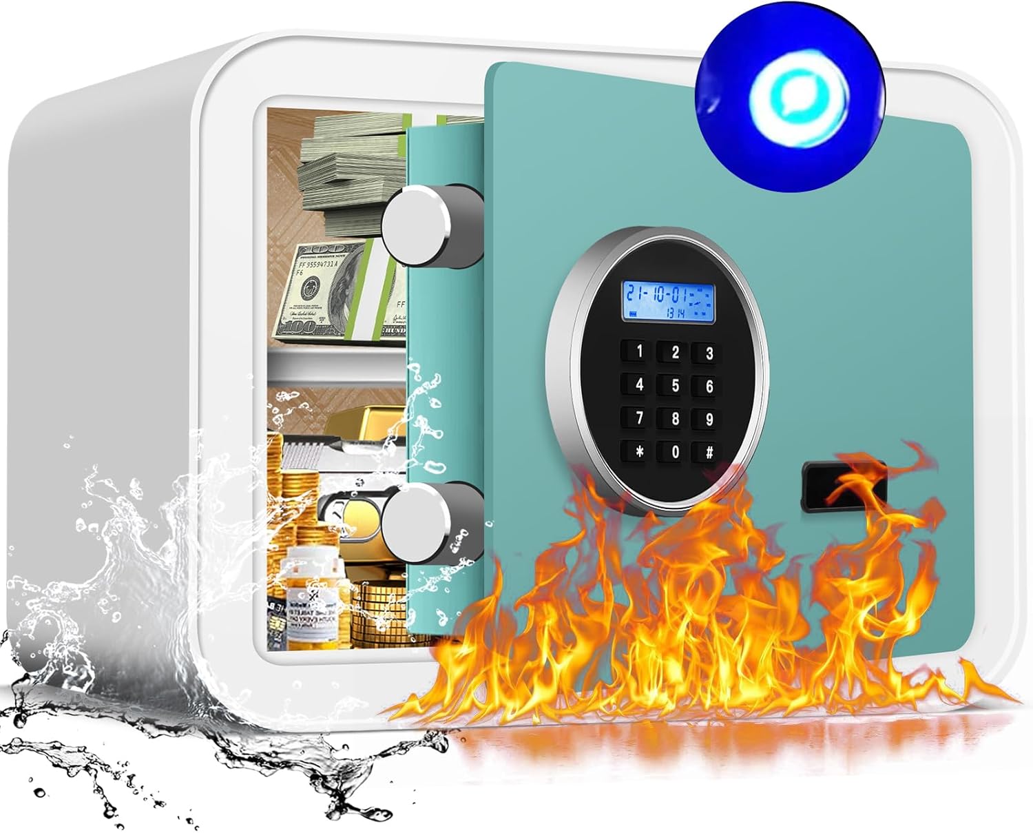 1.3 Cu Ft Fireproof Safe Box with LCD Screen-Electronic Digital Keypad Hidden Key Lock Safety Box Personal Home Security Box For Cash Handgun Jewelry Document, Removable Shelf, LED Lighting