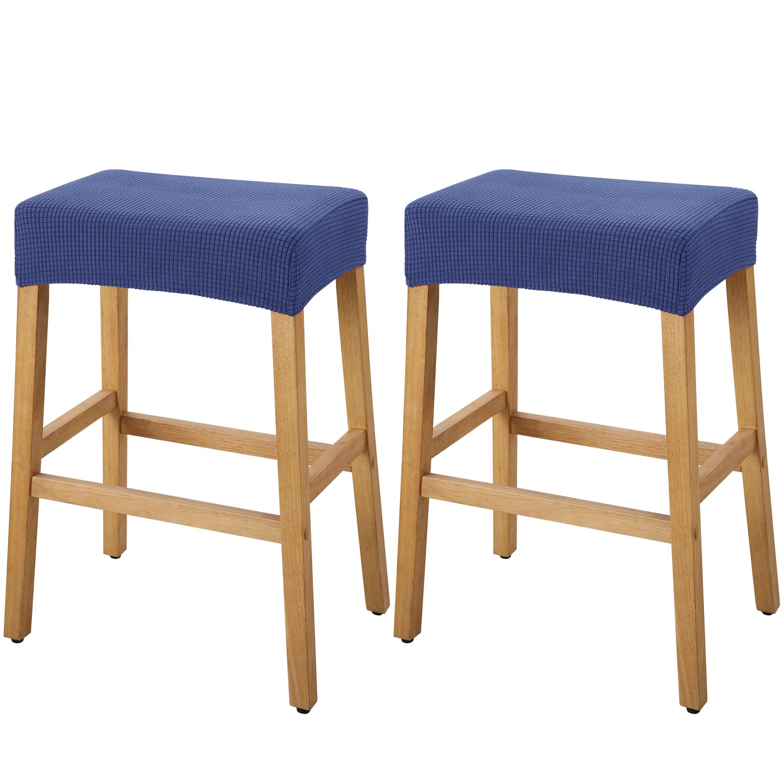YISUN Stool Covers Rectangle - 2 Pack Stretch Waterproof Saddle Seat Cover Counter Bar Stools Bar Chairs Covers Kitchen Island Chairs Cushion Protector (2, Navy Blue)
