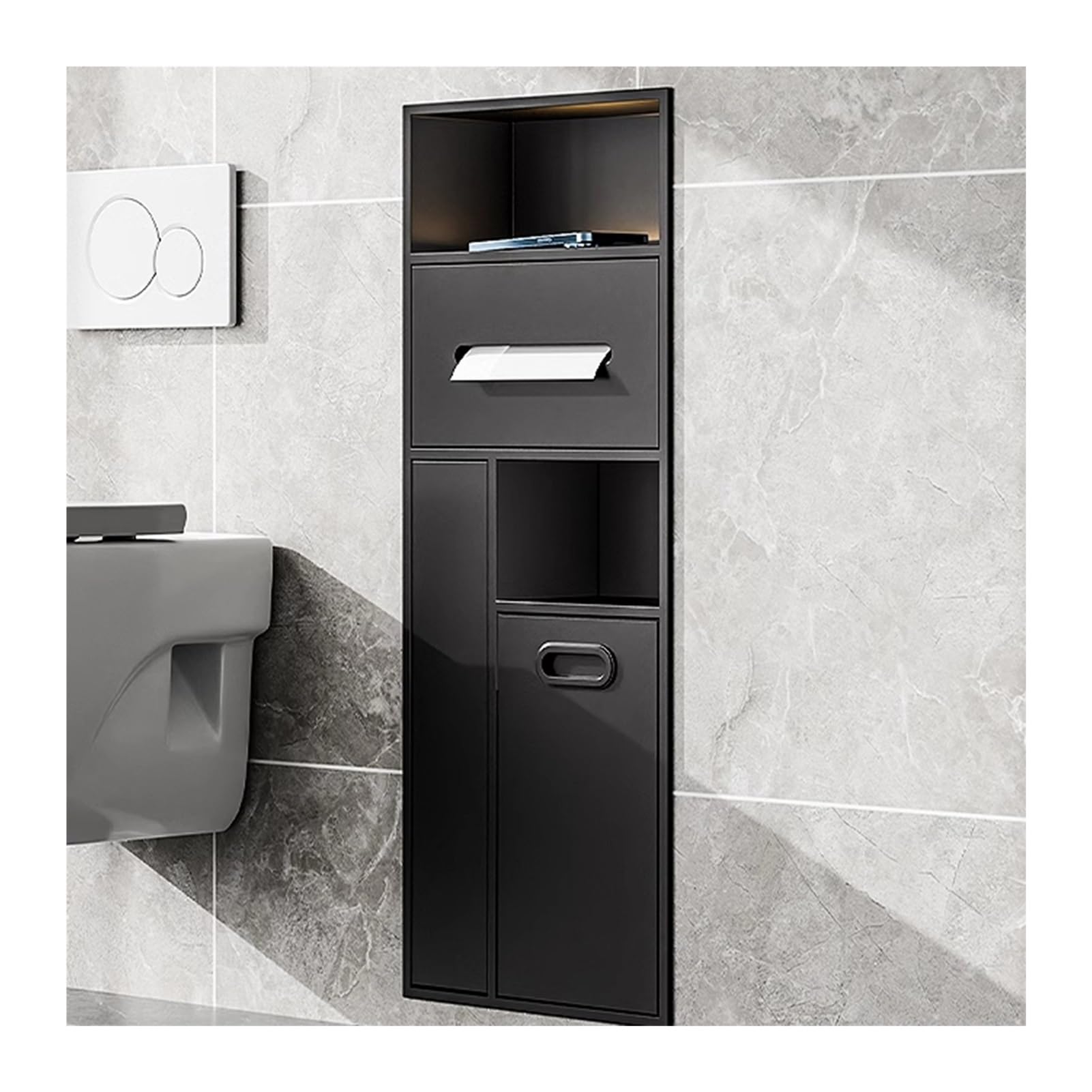 Recessed Toilet Paper Holder Niches, Stainless Steel Shower Storage Organizer Multiple Sizes(Black,11.81x30.7x5.51in/30x78x14CM)