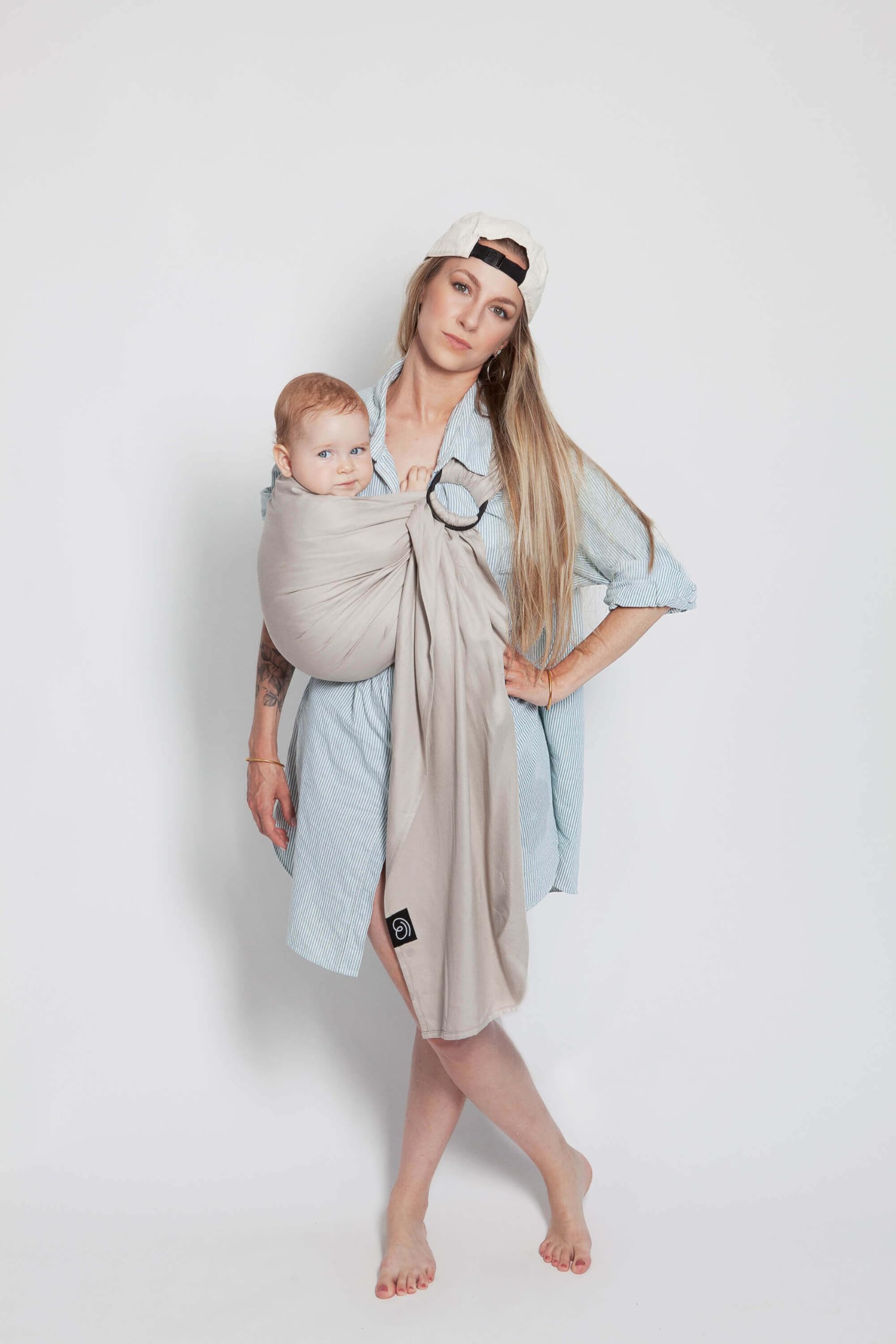 Sling Écharpe Tissée Sans Nœud - Or Blanc - Porte-​Bébé Physiologique - Viscose - De la Naissance à 14kg - Taille Unique