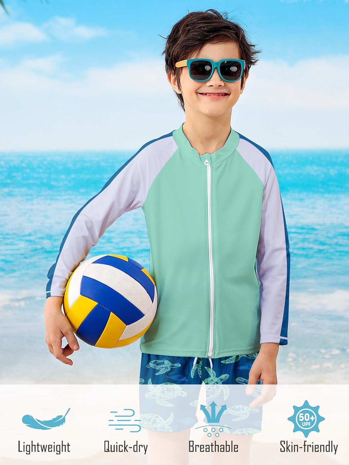 Boys Two Piece Swim Set Zipper Rash Guard Swimsuits Long Sleeve Bathing Suit for 4-12 Years - Image 6