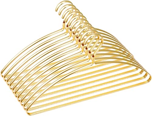 VALINK Perchas de alambre, paquete de 5 o 10 perchas de metal de acero inoxidable, perchero redondo con gancho (15.7 in) ámbar dorado