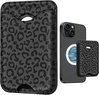 Leopard Magnetic Wallet for Magsafe Compatible with iPhone 17/16/15/14/13/12 Series Pro Max Plus Air (Phone Magnet Card Holder Fit 3 Cards for Women Girl Lether Mag Safe Wallets Black)
