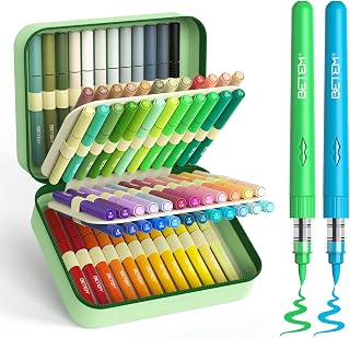 Betem 72 Colors Acrylic Paint Markers Brush Tip with Case, No-Bleed Paint Pens Set Automatic Ink Control, Waterproof Fabric Markers for Rock, Wood, Metal, Glass, Ceramic, DIY Art & Crafts
