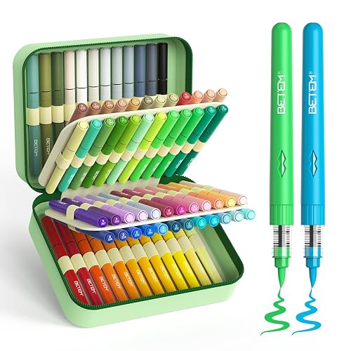 Betem 72 Acrylic Paint Marker Brush Tip, Automatic Ink Control Paint Pen | Water-Based Fabric Marker with Case, No-Bleed, Waterproof, for Rock Painting, Wood, Ceramic, Metal, Glass, DIY Art & Crafts
