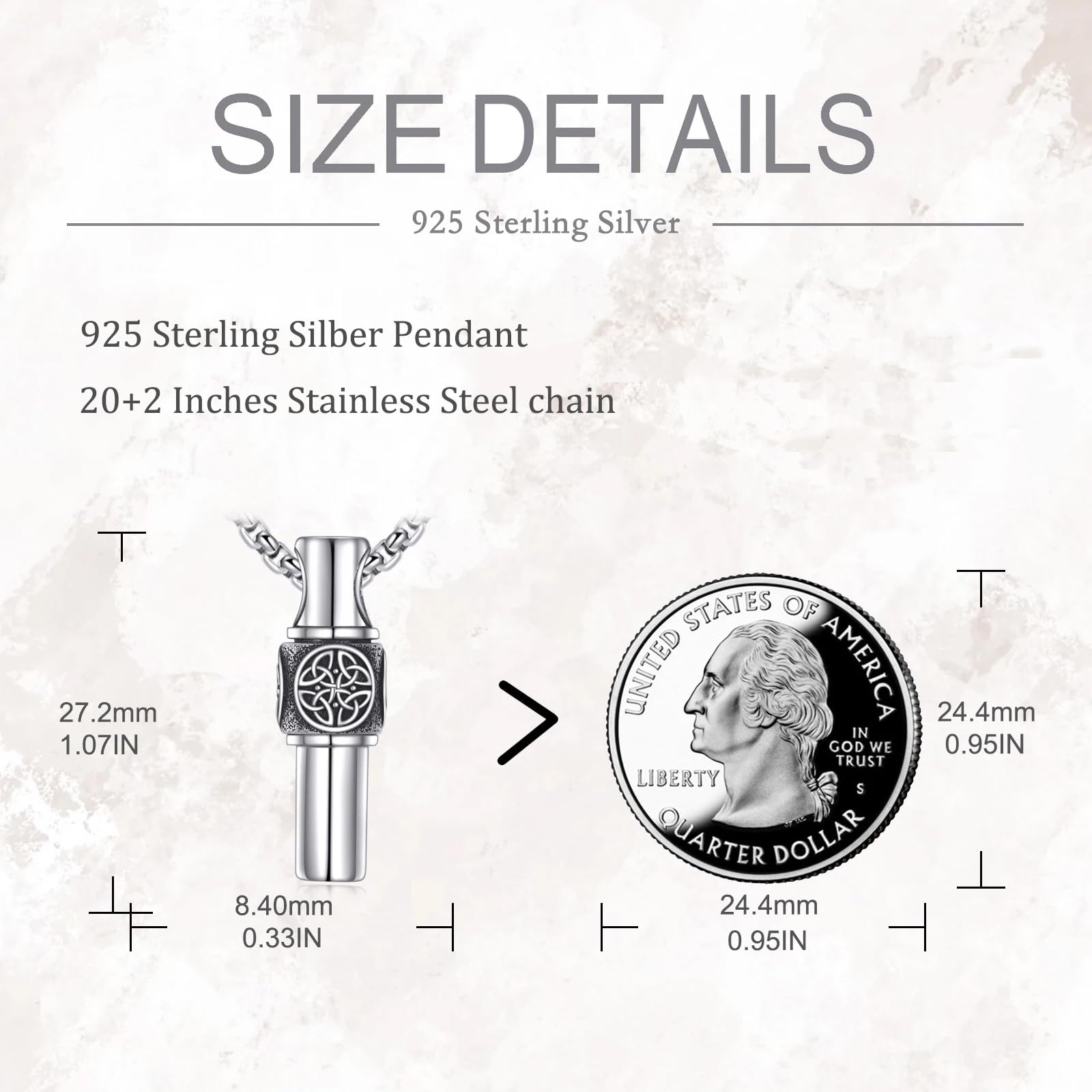 POPLYKE Wolf Keltische Urne Kette für Männer 925 Sterling Silber Bar Asche Halskette für Männer Damen Spinner Einäscherung Schmuck 20+2 Zoll