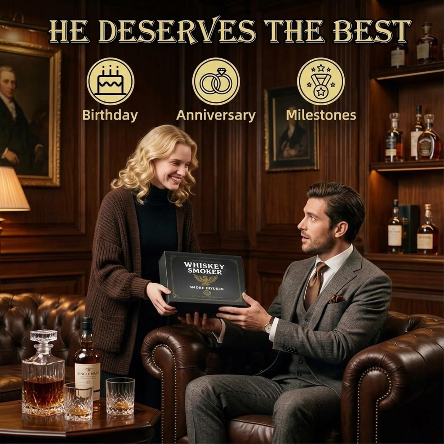 Yodel Whiskey Smoker Kit with Torch – Old Fashioned Cocktail Smoker Set with 6 Wood Chip Flavors, 2 Whiskey Glasses & 2 Ice Ball Molds – Gifts for Men, Dad, Husband & Him