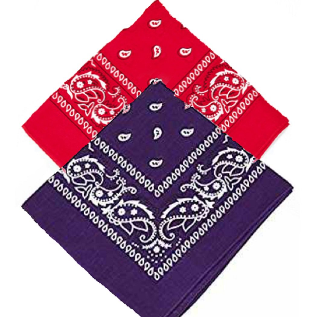 Set of 2 Paisley Bandanas - Red and Purple bandannas scarf/Hankerchief/Head tie/Neck Tie/Neckerchief 100% Cotton, For Men, Women & Kids,(Pack of 2)