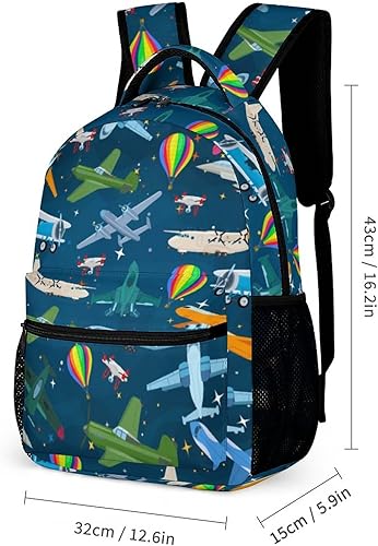 Miniatura 2 de Mochila de 3 piezas de dibujos animados para laptop, mochila duradera de 17 pulgadas, elegante mochila de hombros con múltiples bolsillos, Aviones y