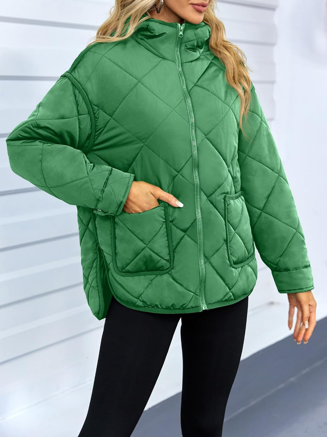 Dyexces Womens Quilted Puffer Jacket Hooded Long Sleeve Zip Up Winter Coat Lightweight Warm Jackets with Pockets - Image 4