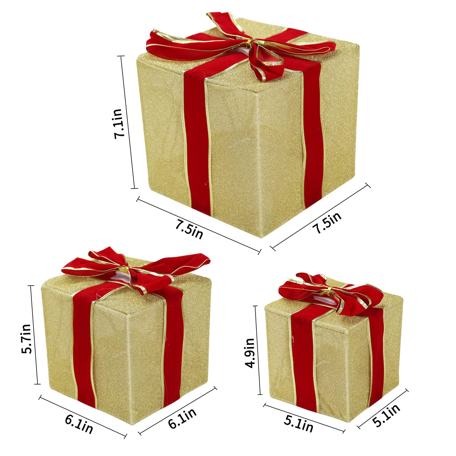 RIZZARI Decorazioni per scatole natalizie: set di 3 scatole regalo illuminate natalizie con fiocchi rossi per albero di Natale, decorazioni per interni ed esterni