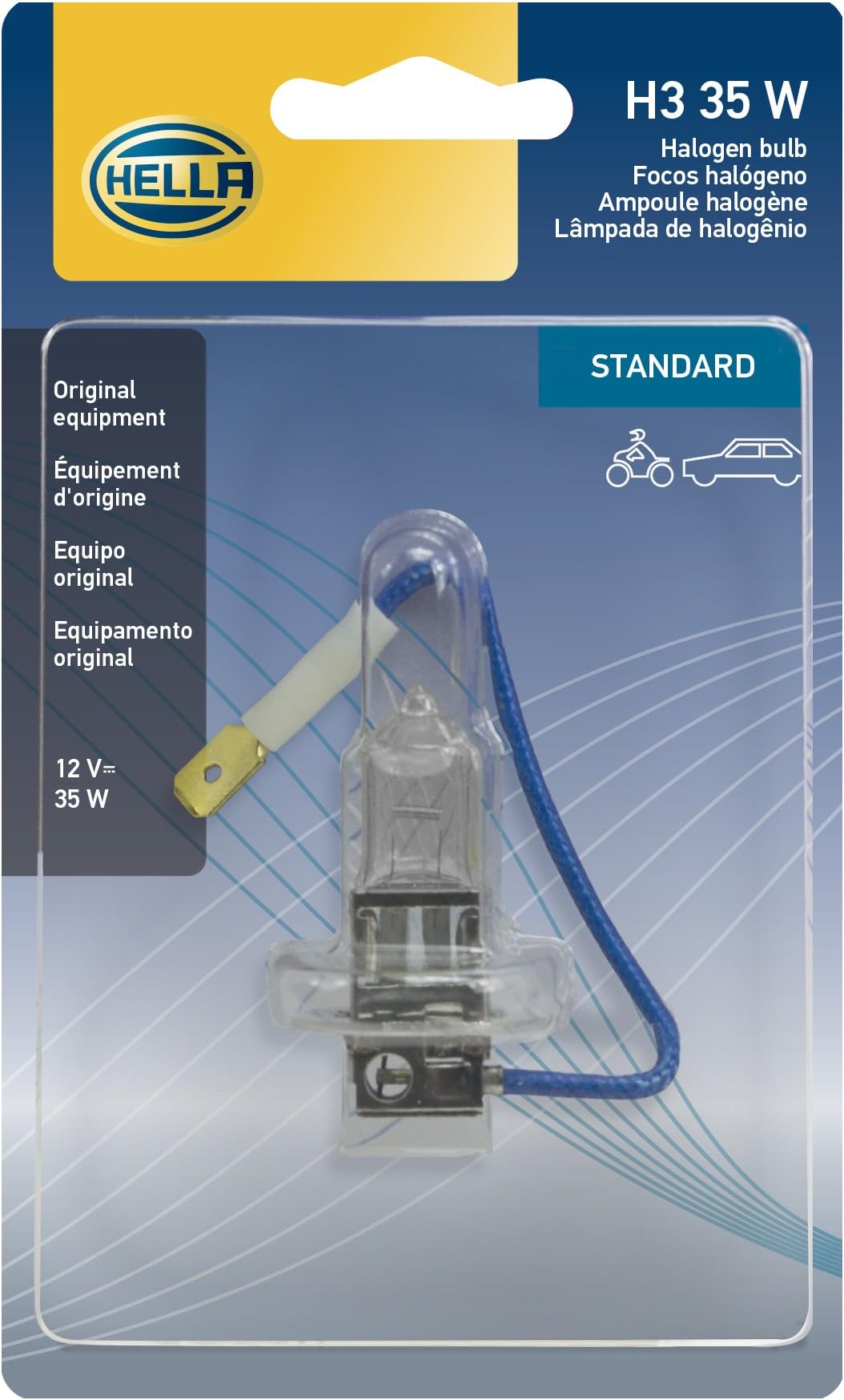 Hella H3 35WSB Single Blister Standard Halogen Bulb, 12V, 35W