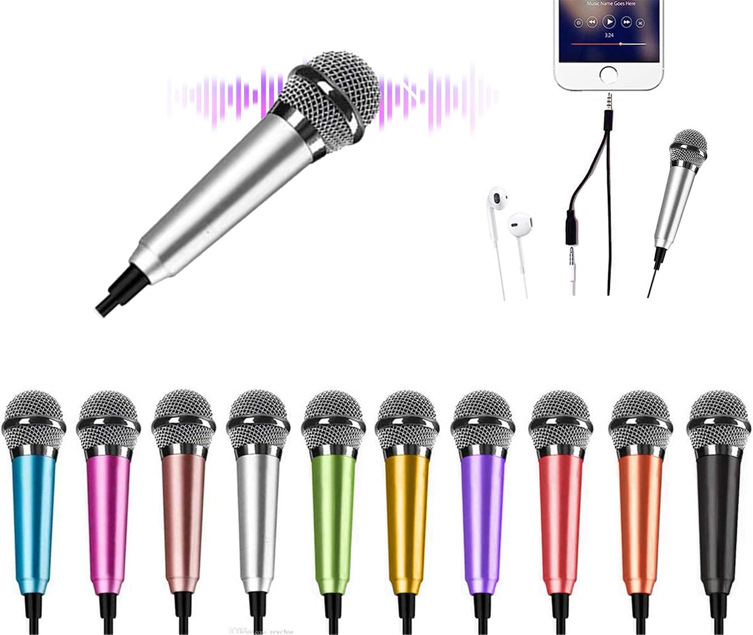 YUMOMUY Mini Microphone,Tiny Microphone,Mini Karaoke Microphone for Mobile Phone Laptop Notebook Apple iPhone Sumsung Android (silver3)