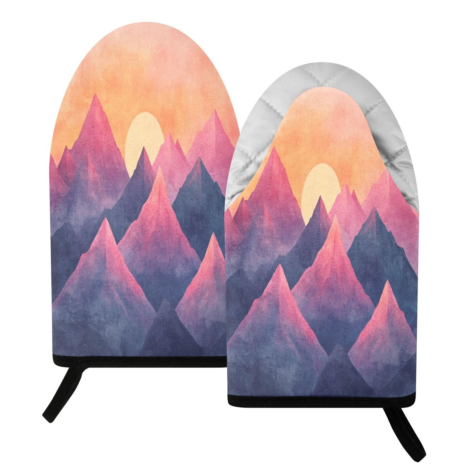 BURSTDDY Mountain Sunset Oven Mitt,Heat Resistant Kitchen Mitts for Cooking
