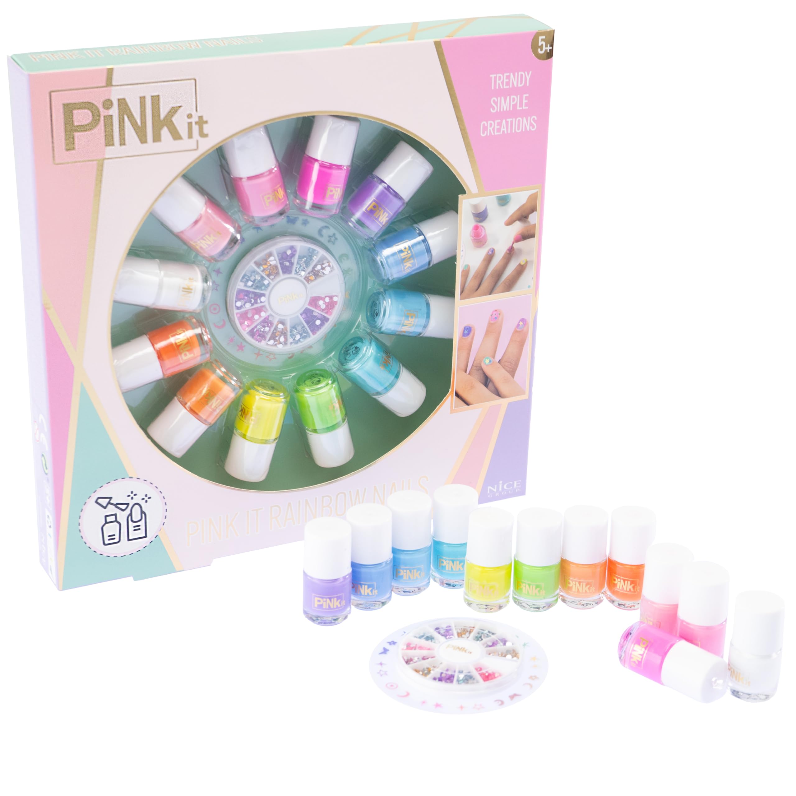 Nice Group Pink It Rainbow Nails, 1 zestaw do ozdabiania paznokci dla dzieci