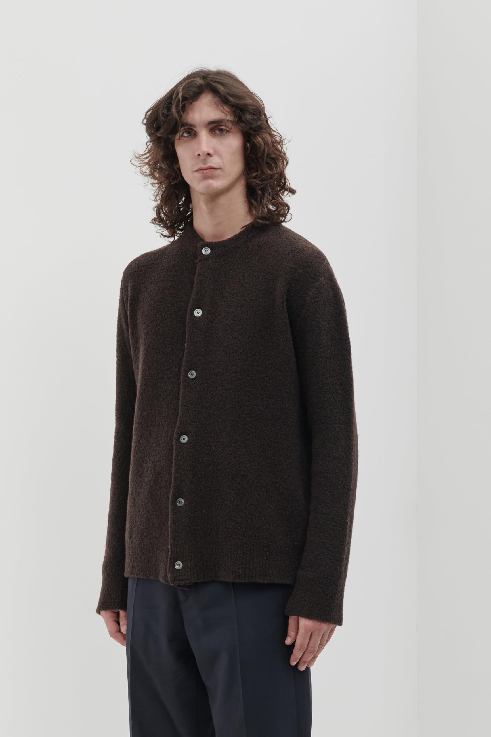 Diana Studio - Cardigan in Maglia in Lana Merino, Effetto Bouclè, Uomo, Casual Fit