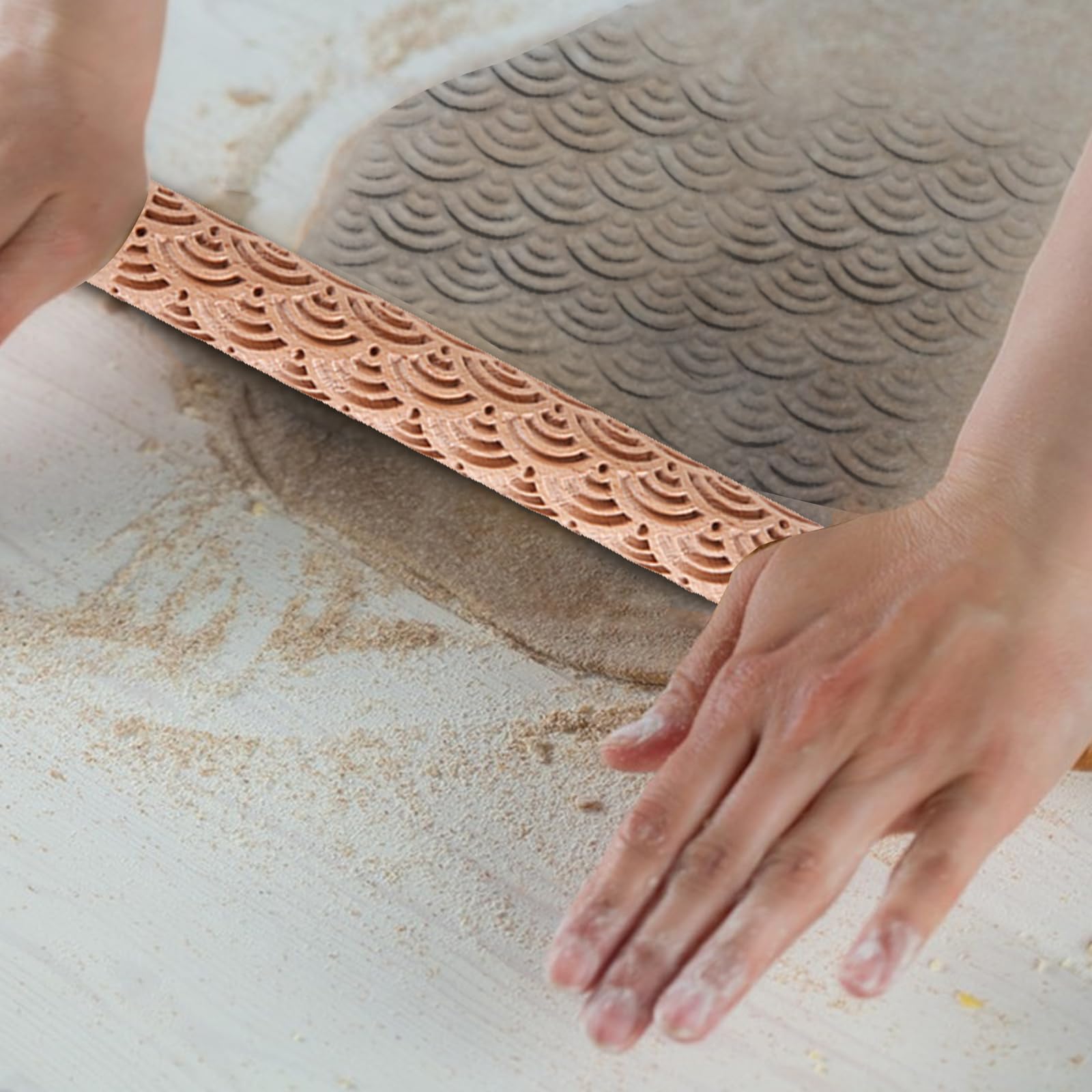 Rouleau d'Argile en Bois - Texture Bois, Gaufrage, Polymère - Outil de Poterie à Motif en Céramique