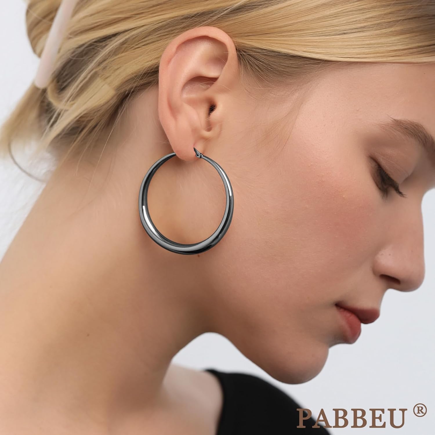 PABBEU S925 Sterling Silver Hoop Earrings Large Silver Hoop Earrings for Women Hypoallergenic Lightweight Big Thick Silver Hoop Earrings for Women Girls 35/40/50/60/70mm - Image 3