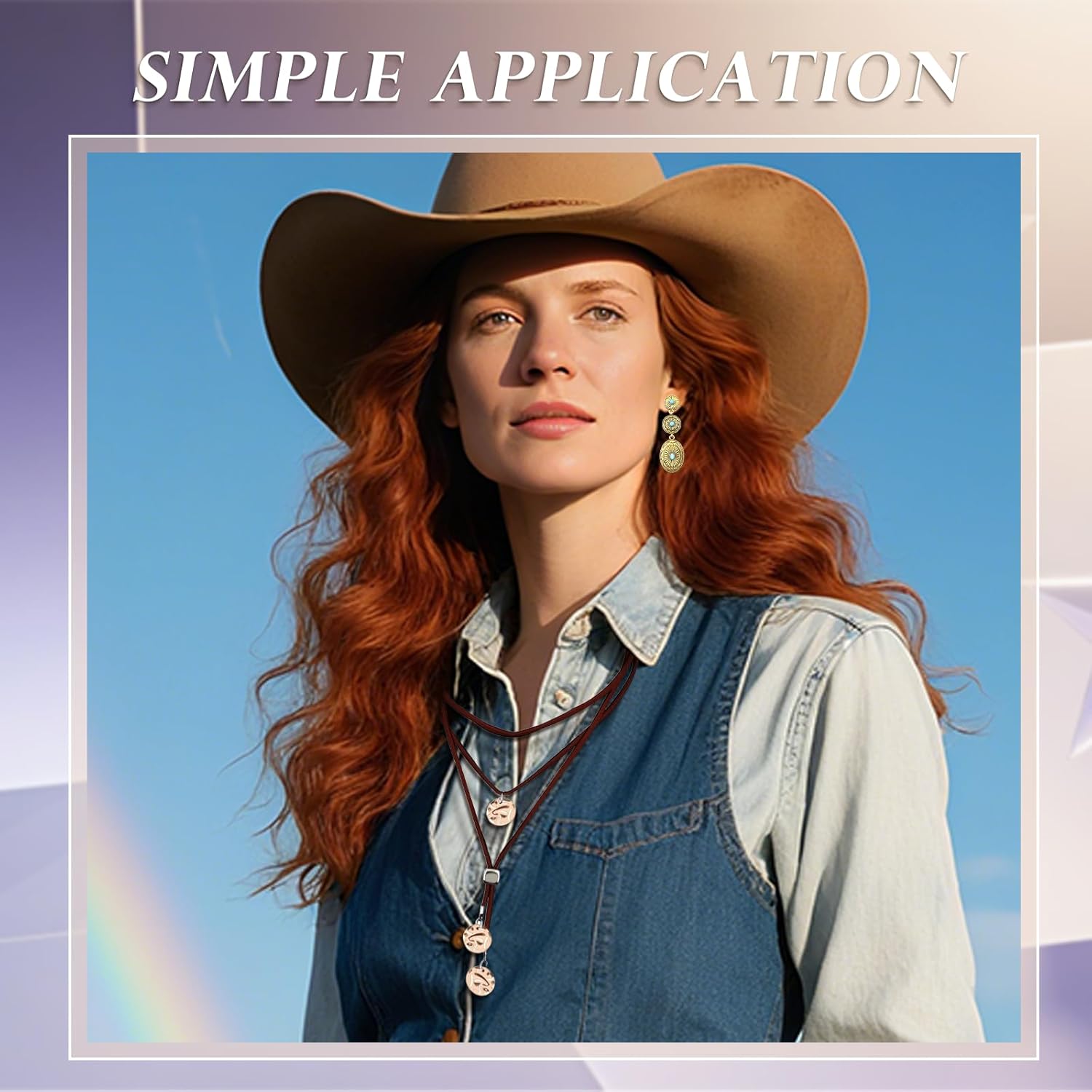 Western Accessories Cowgirl Jewelry Set Western Metal Concho Belt Earrings Boho Faux Leather Leopard Multi-Layer Crystal Bracelets Layered Necklaces Vintage Country Concert Jewelry Gifts - Image 3