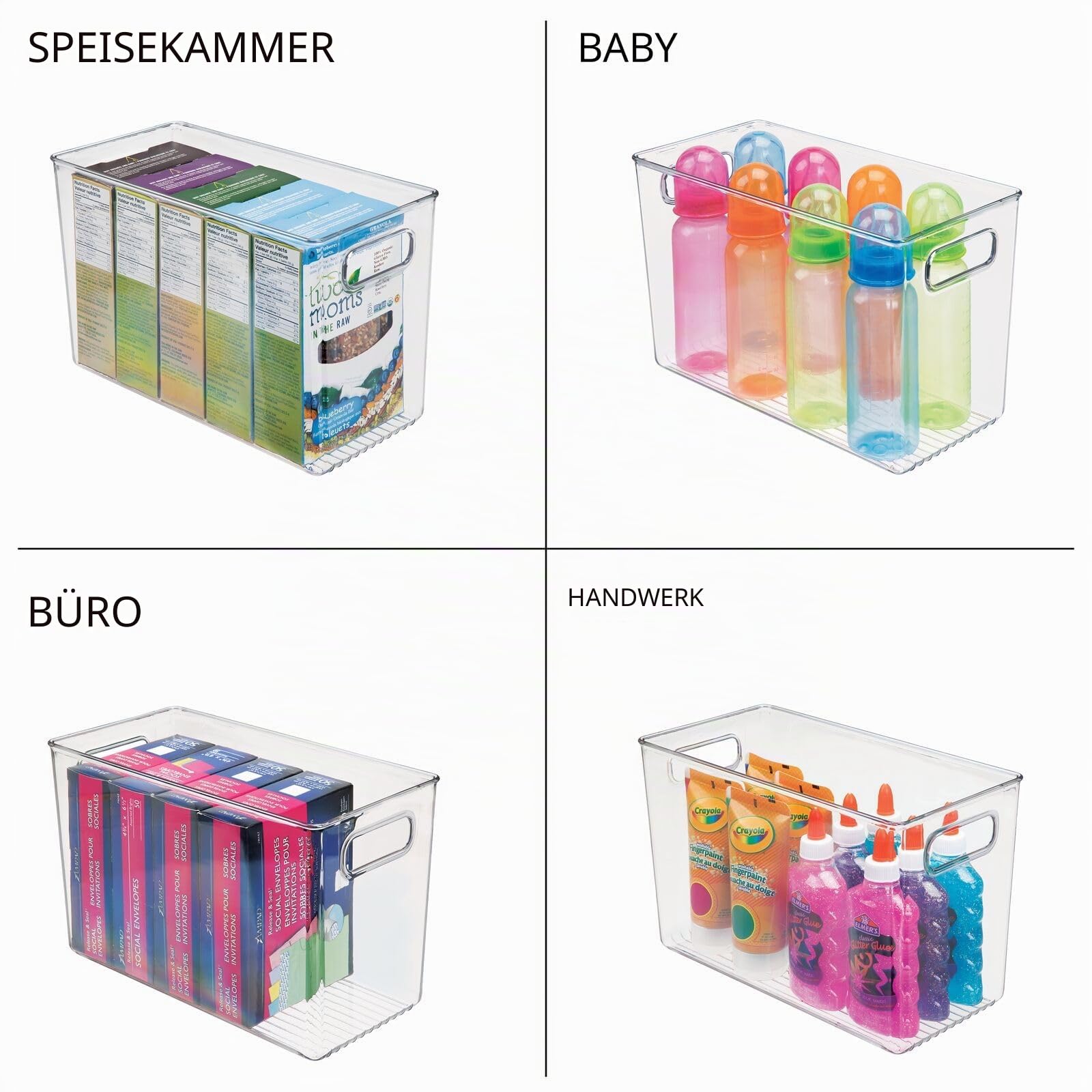 mDesign 4er-Set Aufbewahrungsbox mit Griffen – hohe Kühlschrankbox zur Lebensmittelaufbewahrung – Ablage aus Kunststoff für den Küchen- oder Kühlschrank – grau
