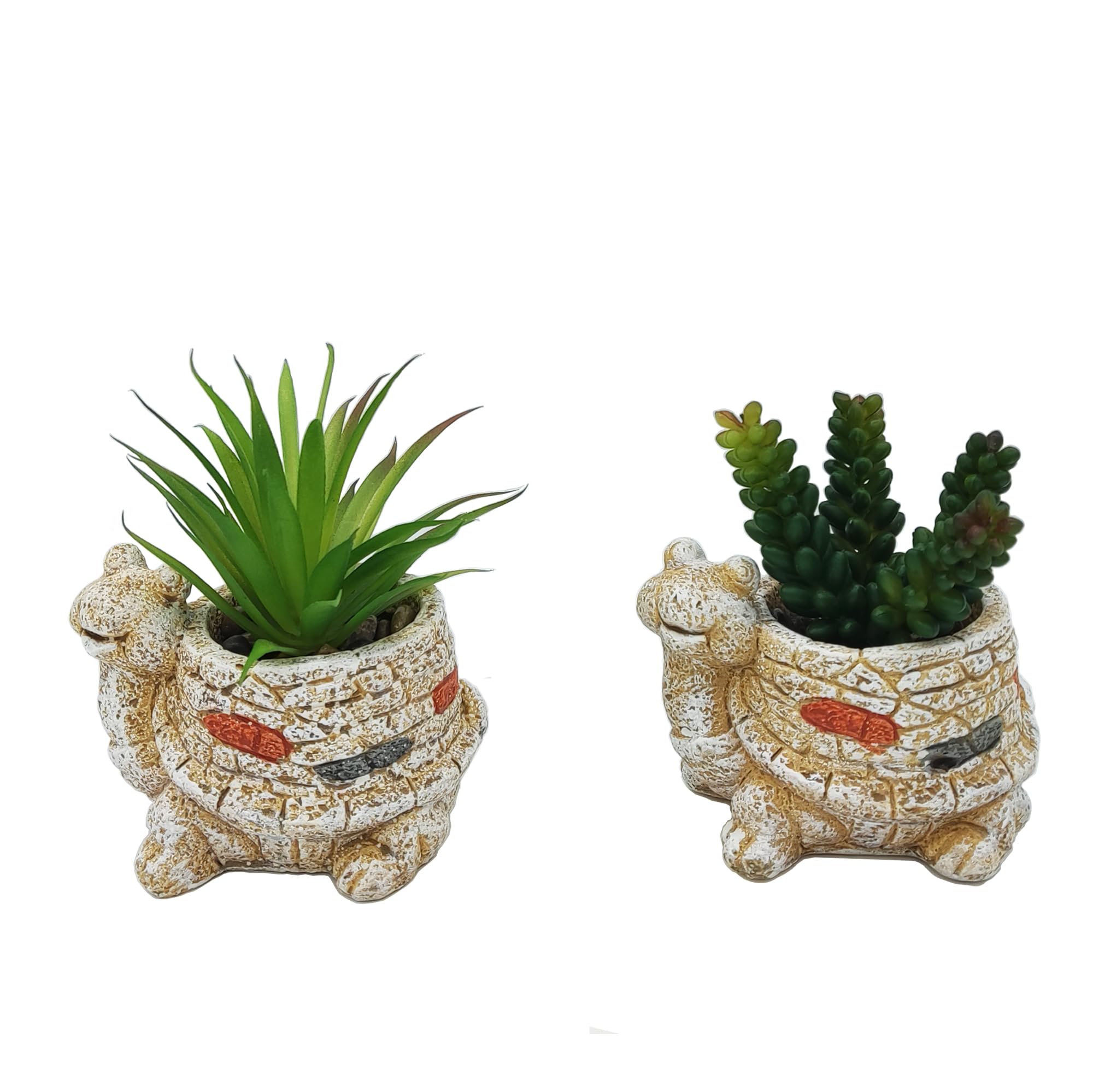 Turtle Plants Fake Succulent Plants Set of 2 Artificial Plants Indoor for Home Bedroom Bathroom Farmhouse Room Office Decor,Gifts for Women Mom Gifts Table Desk Shelf Decor(Tall Style)