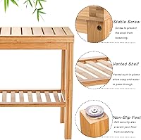 Vista 4 de SOUJOY Bamboo Shower Bench, Bath Seat Stool, Spa Foot Rest Shaving Stool, Storage Shelf for Shampoo Towel, Works in Inside Bathroom, Living Room