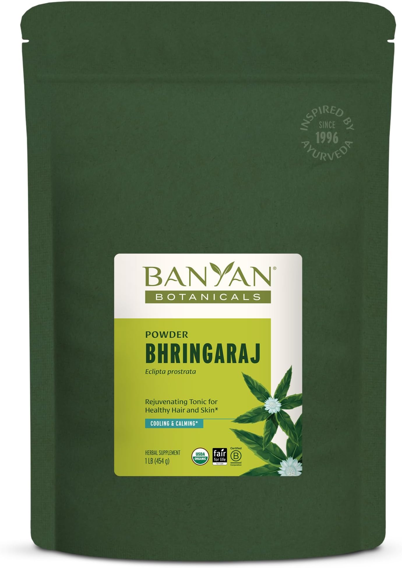 Banyan Botanicals Bhringaraj Powder – Organic Eclipta Prostrata Leaf Powder – for a Calm Mind and Healthy Hair, Nails, Bones, and Teeth* – 1 lb. – Non-GMO FFL Vegan