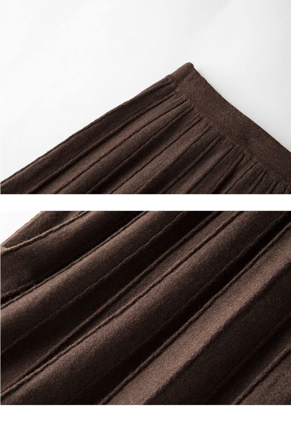 Damen Strickrock,Maxirock Für Damen, Braun, Elastisch, Mit Hoher Taille, Gestrickter, Plissierter Regenschirmrock, Vintage-A-Linie, Swing, Gerüscht, Herbst, Lange Röcke Für Mädchen, Damen, M