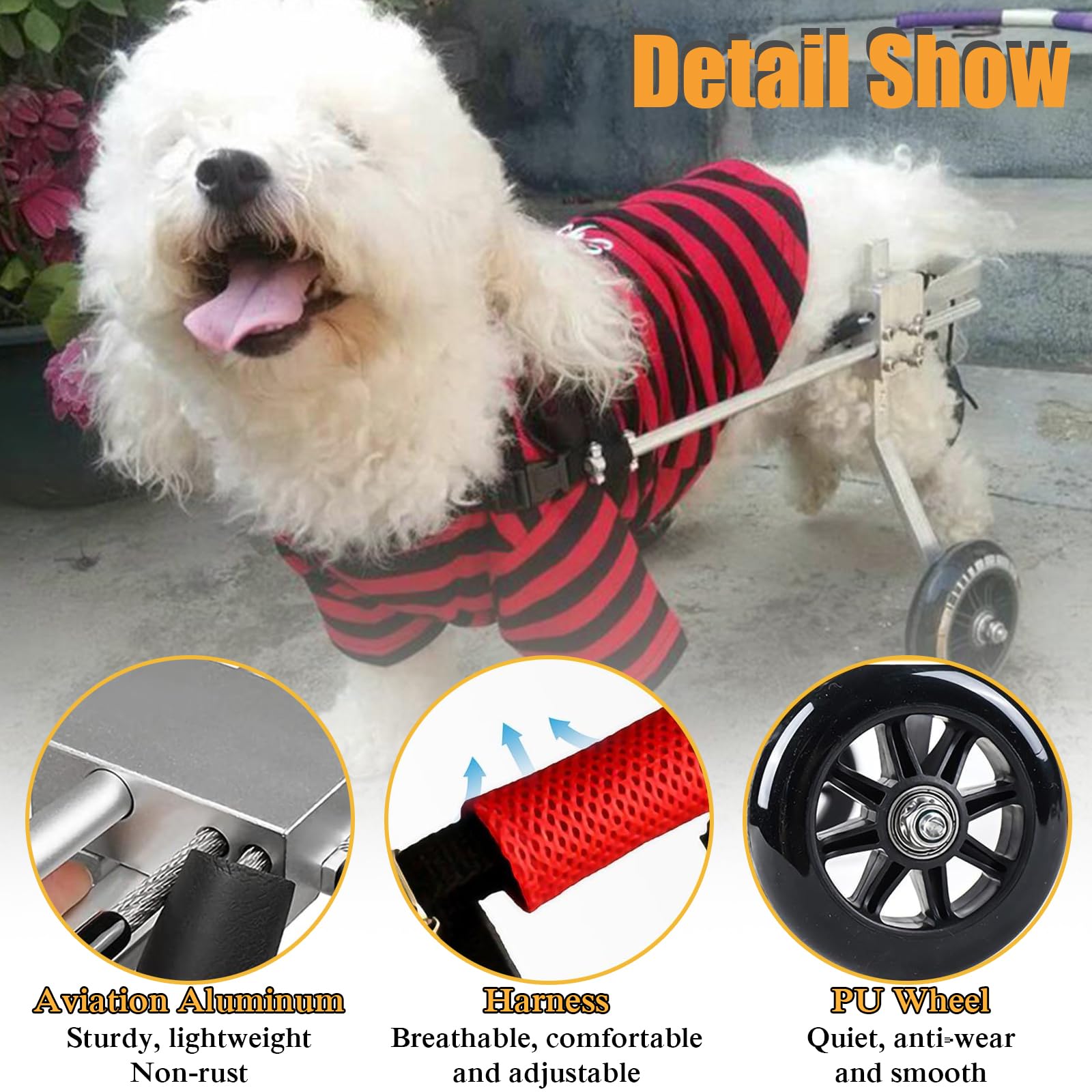 Carrello per Cani, Passeggino per Le Zampe Posteriori, Sedia A Rotelle per Animali Domestici per Zampe Posteriori, Gatti con Handicap Conigli Paralizzati Animali Disabili,XXS