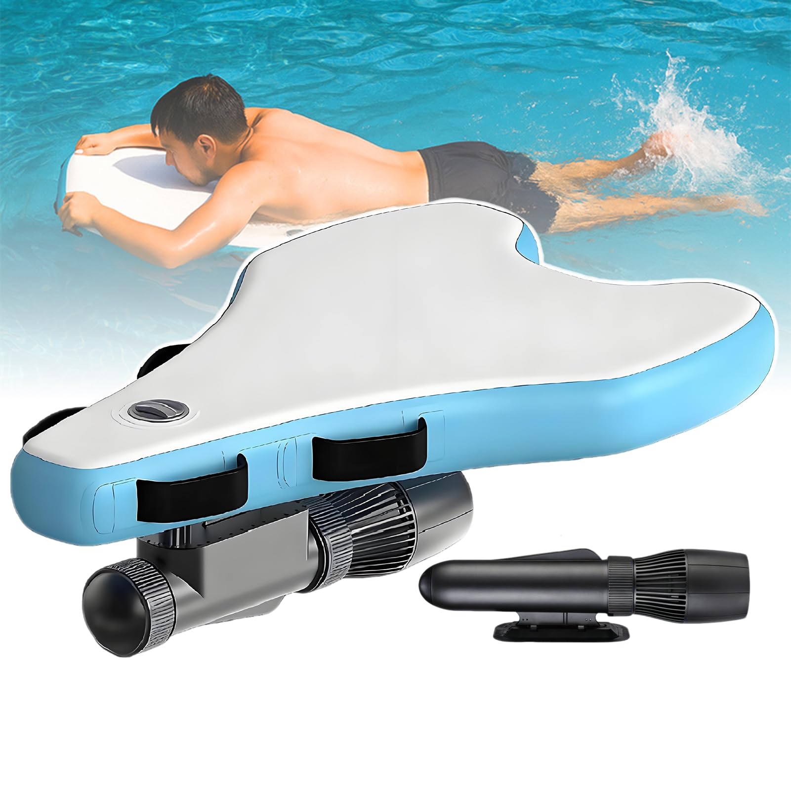 ExoticaBlend Inflatable Electric Underwater Scooter Jet Board - 500W/700W Electric Surfboard with 9-Speed, 3-9km/H, for Pool/Lake/Ocean/Sea Boat+Thrusters 700W-16A