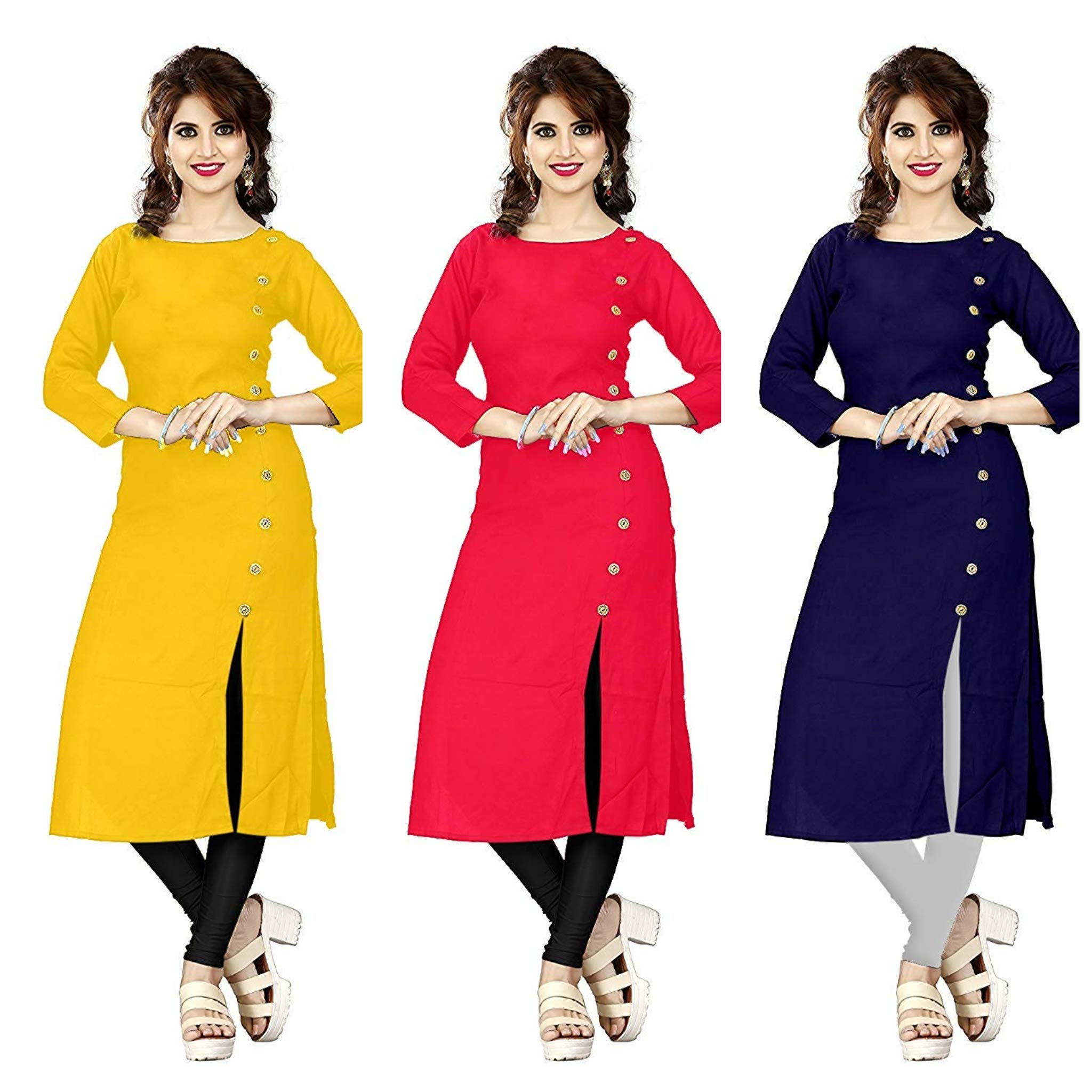 Aiza collectionWomen's Crepe Straight Kurta (Pack of 3)