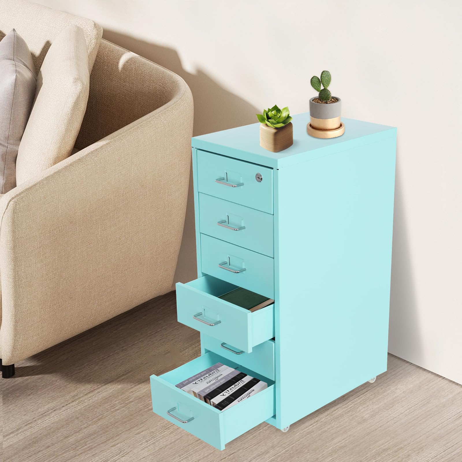 choayun 27 in Vertical 6 Drawer File Cabinets with Lock & Wheels, Metal Filing Storage Cabinets with Handle, 6 Tier Vertical File Cabinets for Office