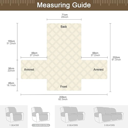 Miniatura 140 de TAOCOCO Funda para silla reclinable 100% impermeable, fundas antideslizantes para silla reclinable con bolsillo, protector de muebles lavable