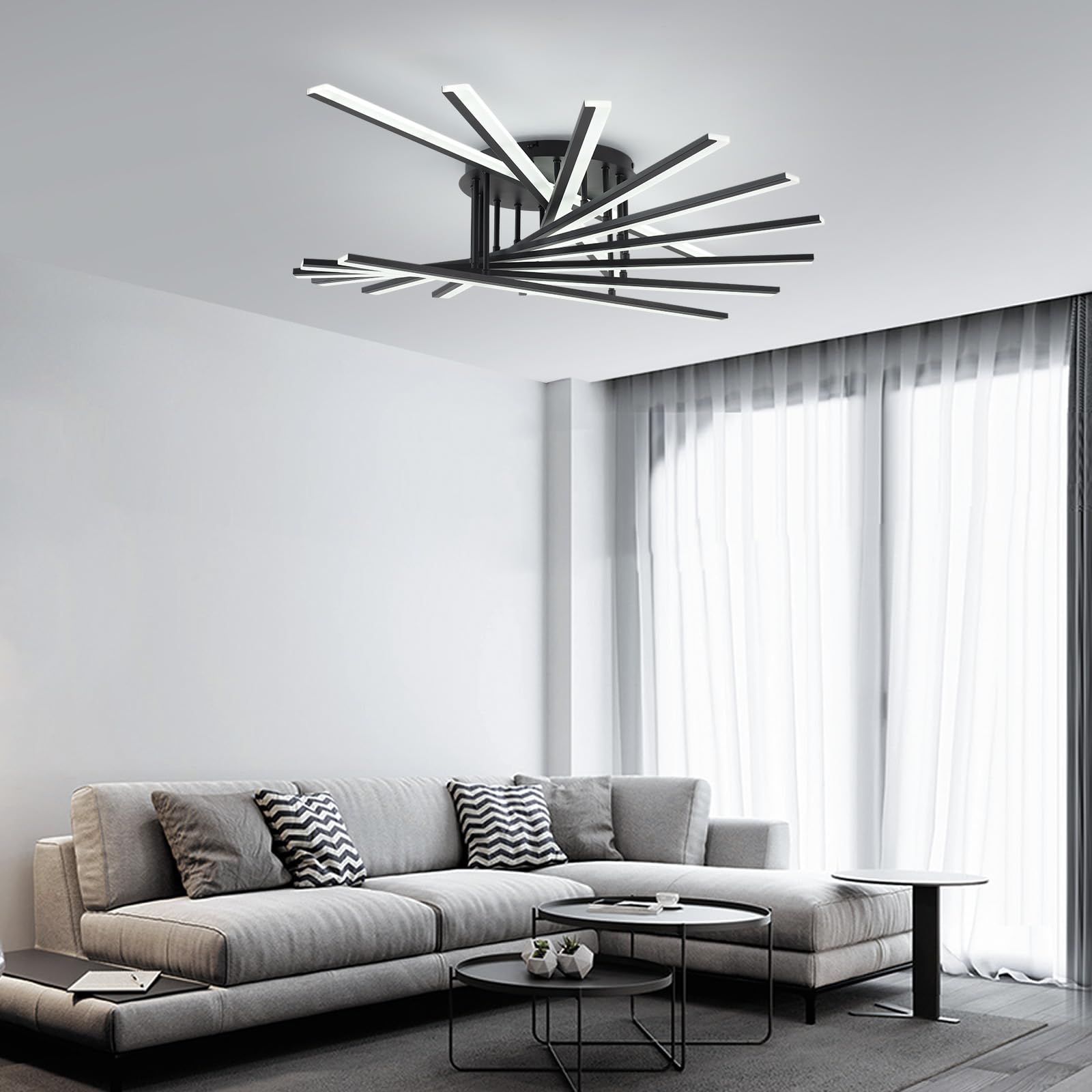 Plafoniera LED Moderna Lampadario Dimmerabile Lampadari Decorativa Plafoniere Multi-testa Con Telecomando per Soggiorno Camera da Letto Sala da Pranzo Cucina Ufficio Bar 9 Luminose Nero
