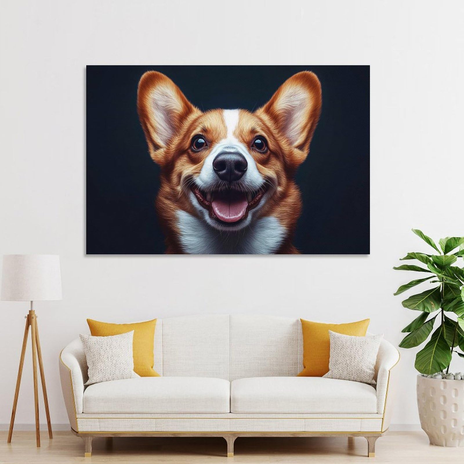 Junmoney Wall Picture Print Smiling Corgi Portrait, 20x30inch(50x75cm), for Living Room, Bedroom, Office Or Hallway, A Flexible Wall Accent for Shared Spaces
