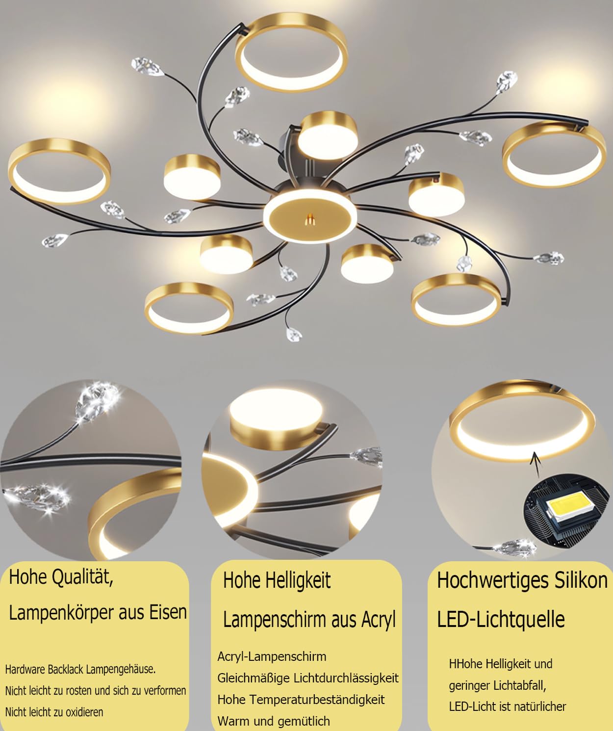 LED dimmbare Moderne Kronleuchter mit Fernbedienung einstellbar 3000K-6000K 90W Multi Kopf Deckenleuchte für Wohn-Schlafzimmer-Essen Energieeinsparung Warm Cool White